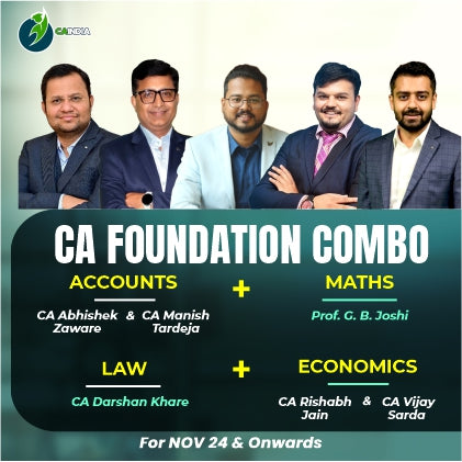 CA Foundation Combo - Accounts by CA Abhishek Zaware & CA Manish Tardeja, Law by CA Darshan Khare, Maths by Prof. G. B. Joshi and Economics by CA Rishabh Jain & CA Vijay Sarda
