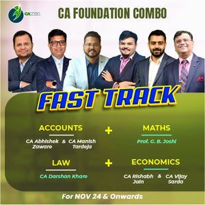 CA Foundation Fasttrack Combo - Accounts by CA Abhishek Zaware & CA Manish Tardeja, Law by CA Darshan Khare, Maths by Prof. G. B. Joshi and Economics by CA Rishabh Jain & CA Vijay Sarda